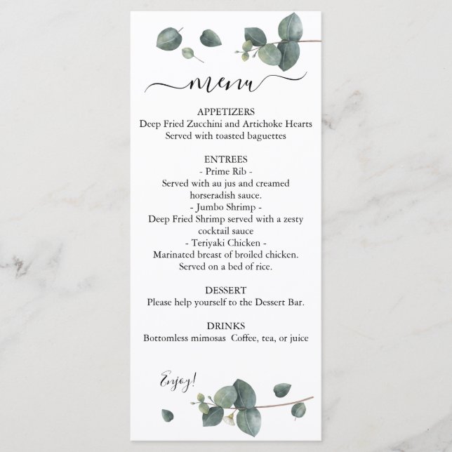Menu Mariage double Eucalyptus Greenery (Devant)
