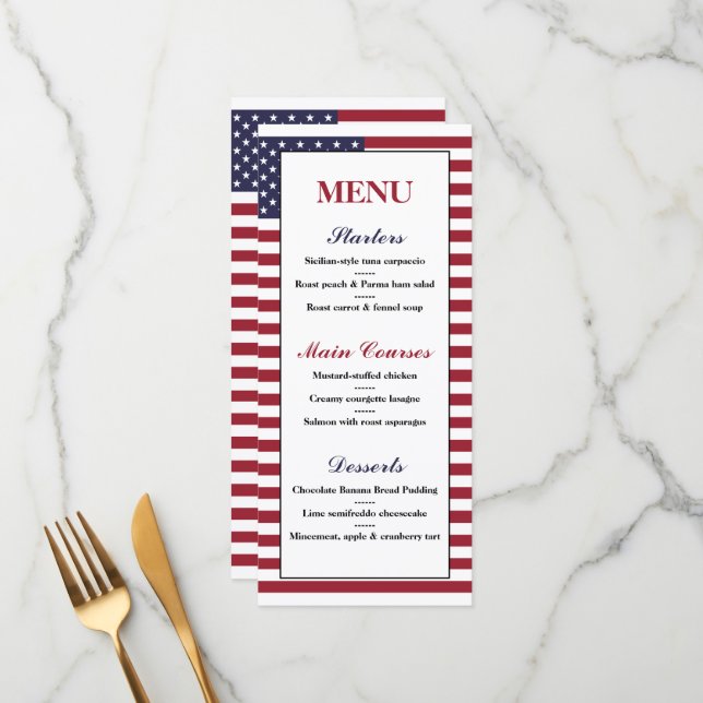 Menu Mariage drapeau américain (Devant/Arrière en situation)
