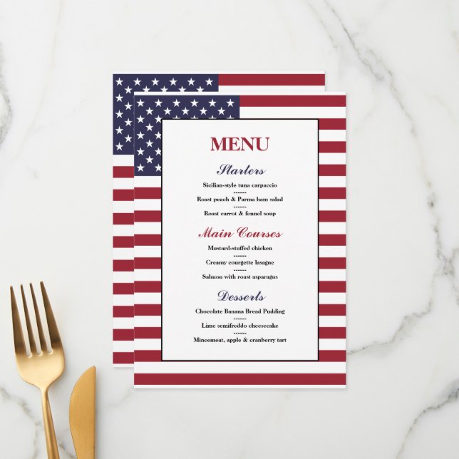Menu Mariage drapeau américain (Devant/Arrière en situation)