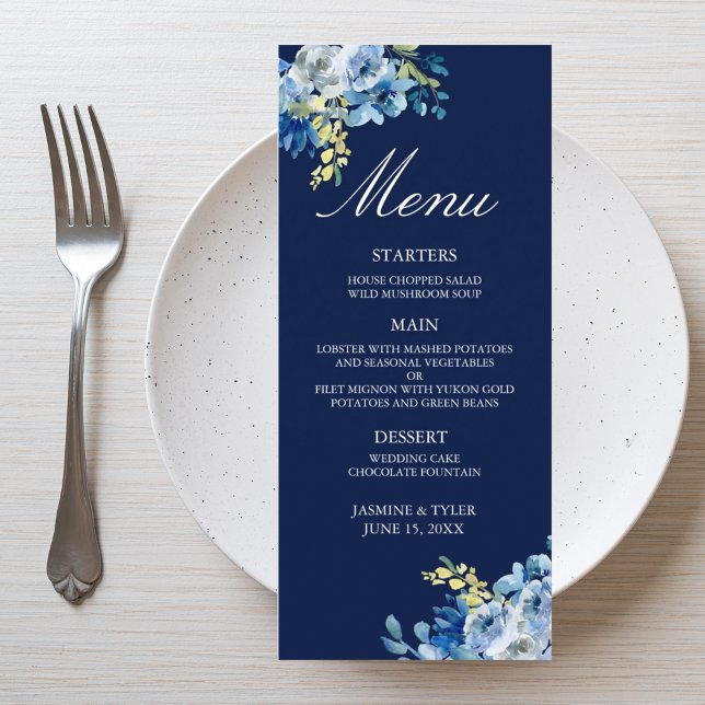 Menu Mariage du soir élégant en or bleu marine (Créateur téléchargé)