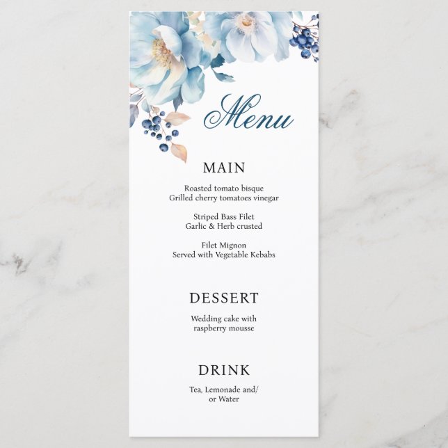 Menu Mariage Dusty Blue Florals (Devant)