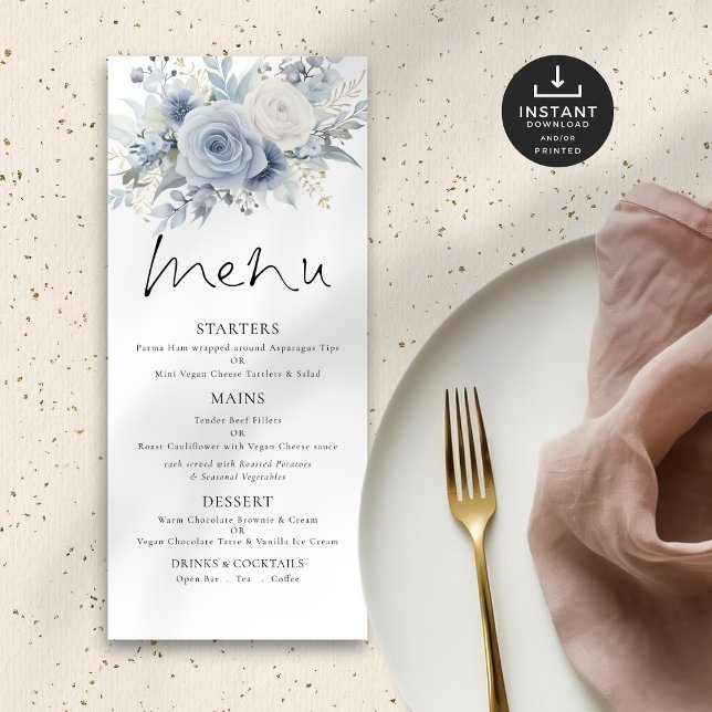 Menu Mariage Dusty Blue Florals (Créateur téléchargé)