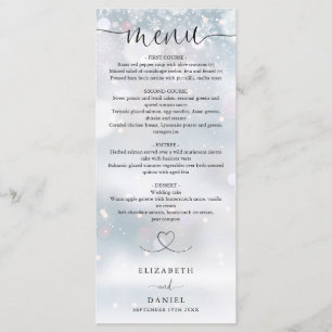 Menu Mariage Écriture Cœur Flocons de Neige Hiver