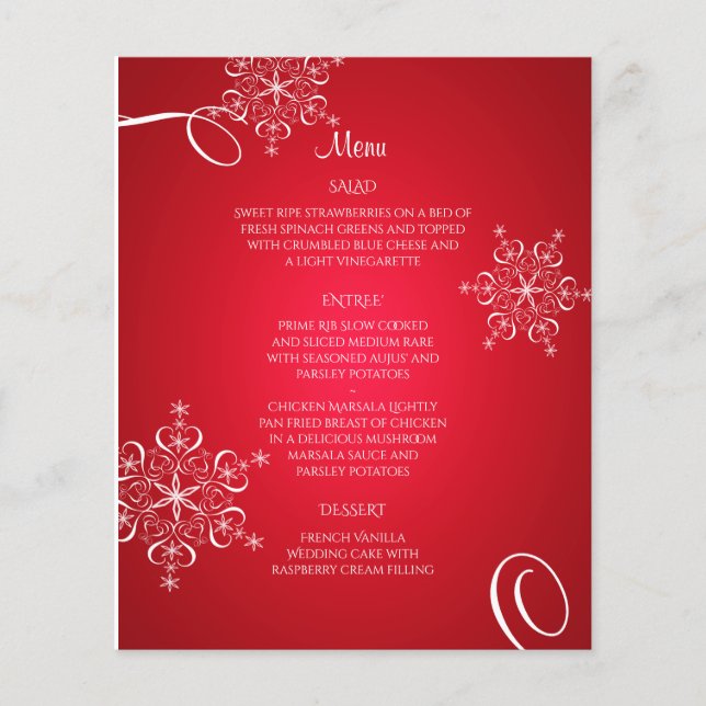 Menu Mariage Élégance Snowflake (Devant)
