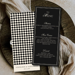 Menu Mariage Élégant à Carreaux Noir Ivoire de Vieille