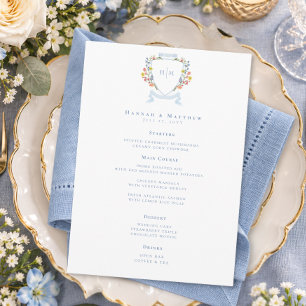 Menu Mariage Élégant à Crête de Fleur Sauvage Pastel Bl