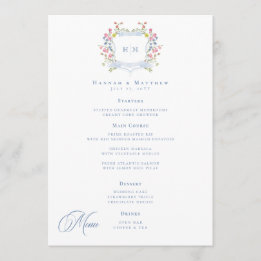 Menu Mariage Élégant à Crête de Fleur Sauvage Pastel Bl
