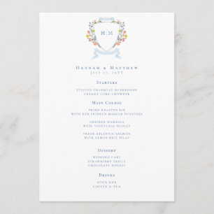 Menu Mariage Élégant à Crête de Fleur Sauvage Pastel Bl
