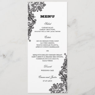 Menu Mariage élégant à la dentelle Vintage noire
