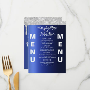 MENU MARIAGE ÉLÉGANT À PAILLETTES BLEUES EGOUTTEMENT