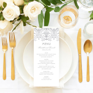Menu Mariage élégant argenté glamour vintage