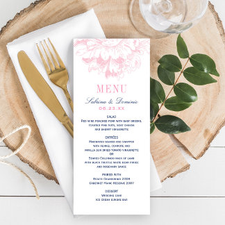 Menu Mariage élégant aux pivoines florales rose et mari