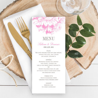Menu Mariage élégant aux pivoines florales rose fuchsia