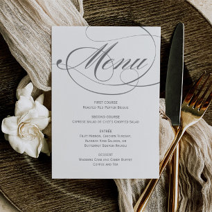 Menu Mariage élégant avec calligraphie grise