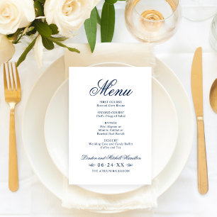 Menu Mariage Élégant Classique Bleu Marine