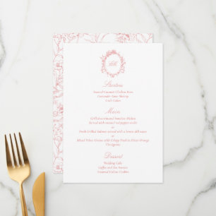 Menu Mariage Élégant de Style Chinois Botanique Rose