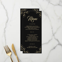 Menu mariage Elégant Déco Or Rétro Noir