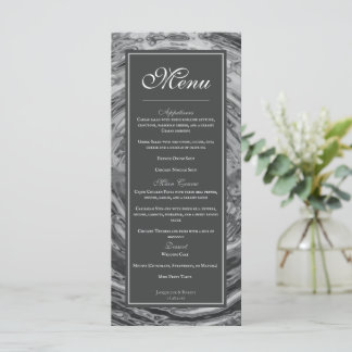 Menu Mariage Élégant Eau Chromée Liquide Argent