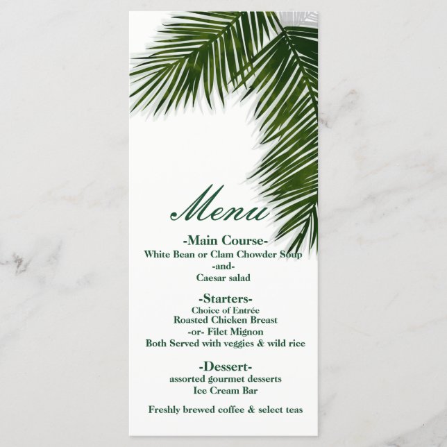 Menu Mariage élégant Feuille de palmier tropical (Devant)