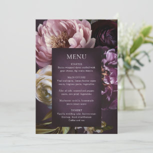 Menu Mariage Élégant Floral d'Art Fin de Pourpre Foncé