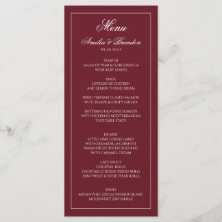 Menu Mariage Élégant Formel Bordure Bourgogne Profonde