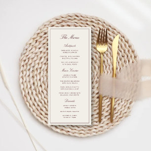 Menu Mariage élégant formel ivoire et burgundy