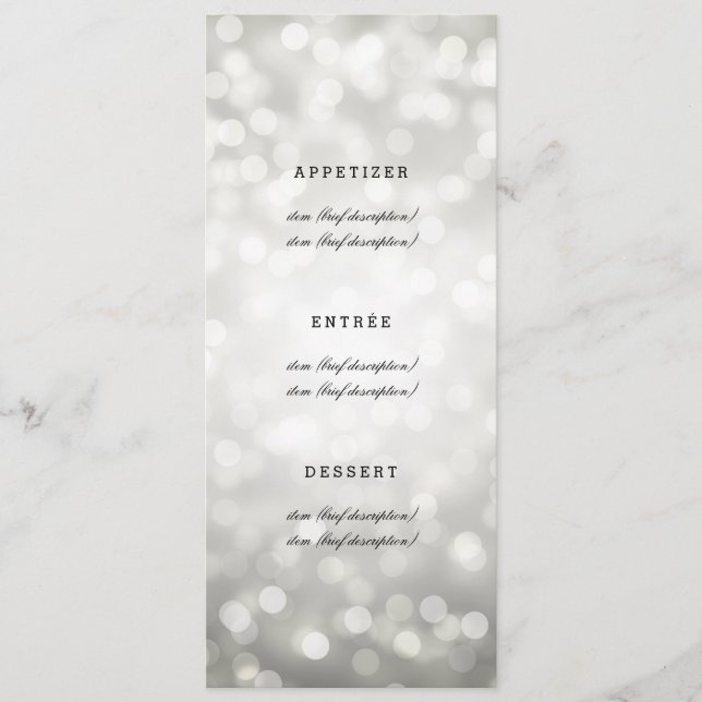 Menu Mariage élégant Lumières Parties scintillant  (Devant)