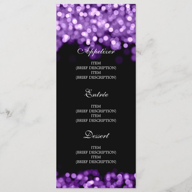 Menu Mariage élégant Lumières violettes (Devant)