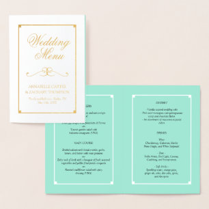 Menu Mariage élégant Mint & Gold Foil