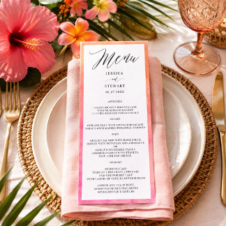 Menu Mariage Élégant Moderne Aquarelle Rose Orange