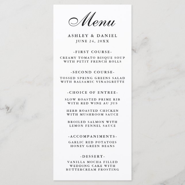 Menu Mariage élégant moderne noir & blanc (Devant)