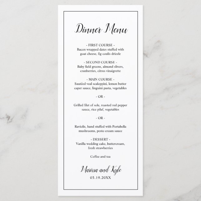 Menu Mariage Élégant Monogramme Classique (Devant)
