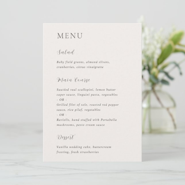Menu Mariage Elégant Neutre Merrin (Debout devant)