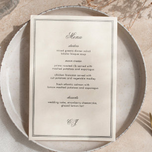 Menu Mariage Élégant Noir et Blanc à l'ancienne
