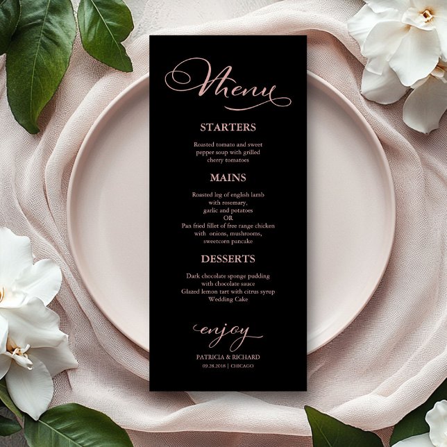 Menu mariage Elégant Rose Gold Foil Calligraphie (Créateur téléchargé)