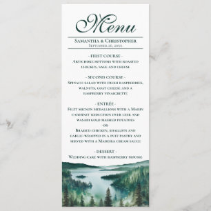 Menu Mariage Élégant Rustique au Lac Tahoe à l'aquarell