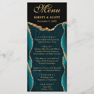 Menu Mariage élégant sarcelle et faux paillettes or Aga