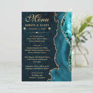 Menu Mariage élégant sarcelle et faux paillettes or Aga