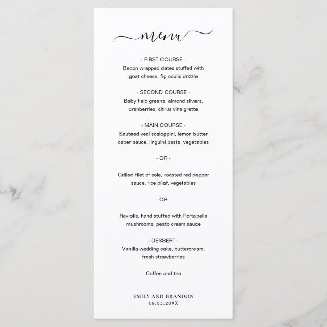 Menu Mariage Élégant Simple Moderne (Devant)