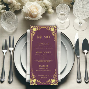 Menu Mariage élégant vintage couleur vin faux or