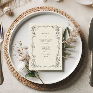 Menu Mariage Élégant Vintage Vert Sauge