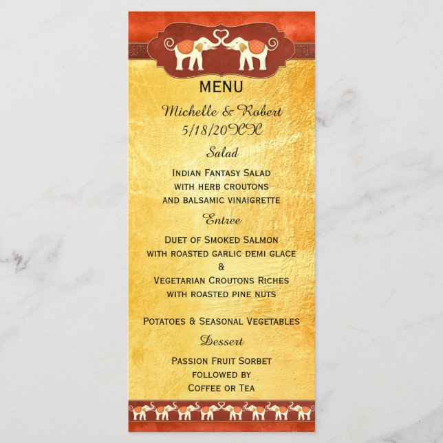 Menu Mariage Eléphants romantiques (Devant)
