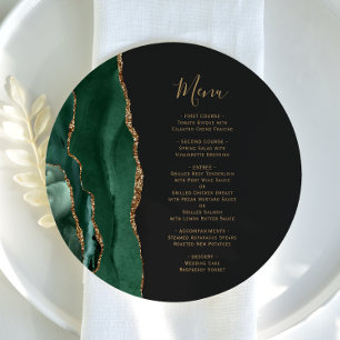 Menu Mariage Emerald Green Gold Dark Round Plate
