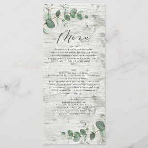 Menu Mariage en bois blanc à eucalyptus minimal moderne