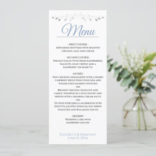 Menu Mariage en fibre de dentelle bleu et argent simple