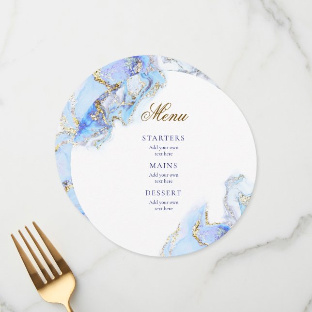 Menu mariage en marbre bleu (Devant/Arrière en situation)