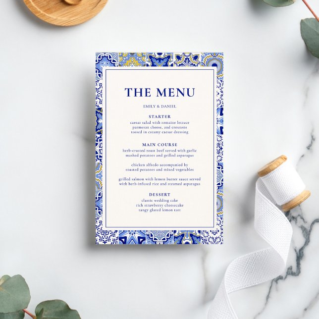 Menu Mariage espagnol mexicain Blue Talavera (Créateur téléchargé)