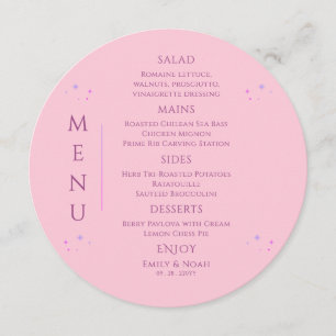 Menu Mariage étoilé céleste rose violet