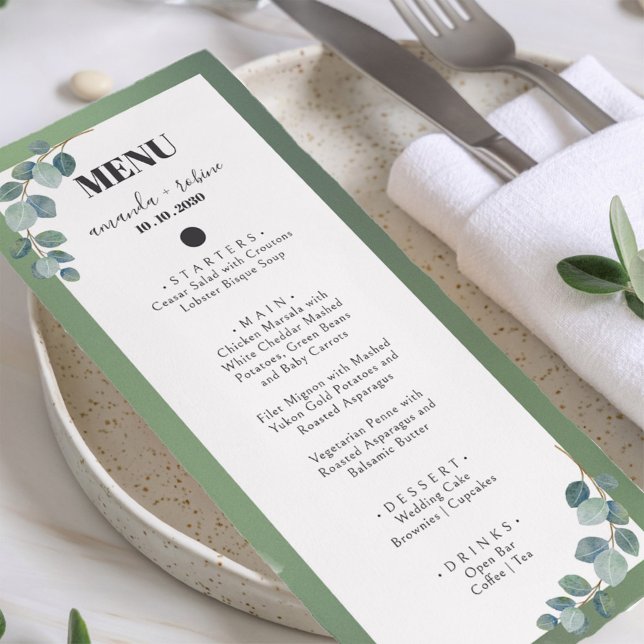 Menu Mariage Eucalyptus vert Aquarelle (Créateur téléchargé)