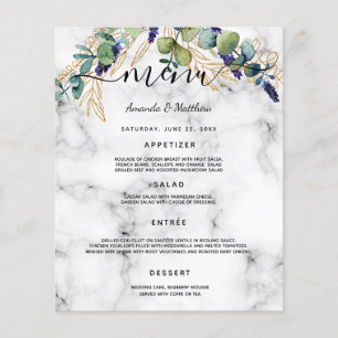 Menu mariage eucalyptus vert marbre or